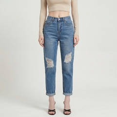 Quần jean baggy LOREN rách gối xanh B5594