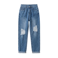 Quần jean baggy LOREN rách gối xanh B5594