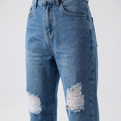 Quần jean baggy LOREN rách gối xanh B5594