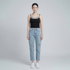Quần jean baggy LOREN rách gối tua xanh B5748