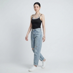 Quần jean baggy LOREN rách gối tua xanh B5748