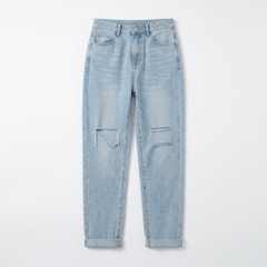 Quần jean baggy LOREN rách gối tua xanh B5748