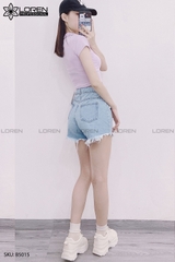Quần jean short kiểu túi tua xanh B5015