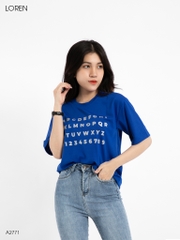 Áo thun nữ LOREN in chữ xanh A2771