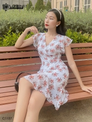 Đầm LOREN hoa xòe trắng C1137
