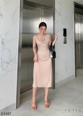 Đầm 2 dây cổ đỗ nude C1357