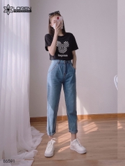 Quần jean baggy LOREN trơn tua xanh B5591