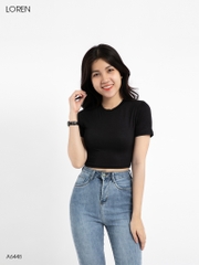 Áo croptop cổ tròn tay ngắn đen A6448