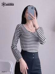Áo kiểu nữ loren sọc đen tay dài cổ vuông A6911