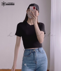 Áo croptop cổ tròn tay ngắn đen A6448