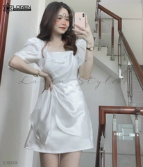 Đầm cổ u vạt xéo trắng C1503
