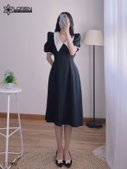Đầm midi đen cổ peter trắng C1500