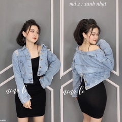 Áo khoác jean rách nút sau xanh A4103