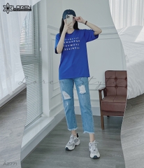 Áo thun nữ LOREN in chữ xanh A2771