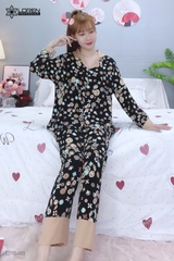 Đồ ngủ pijama dài phối cổ bèo đen D1648