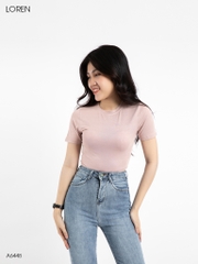 Áo croptop cổ tròn tay ngắn hồng A6449