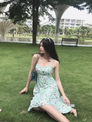 Đầm LOREN 2 dây hoa cúc xanh C1132