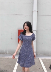 Đầm xanh tay phồng xanh C1316