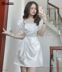 Đầm cổ u vạt xéo trắng C1503