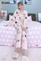 Đồ ngủ pijama dài phối cổ sen hồng D1625