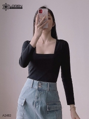 Áo thun nữ LOREN tay dài cổ vuông đen A2482