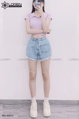 Quần jean short kiểu túi tua xanh B5015