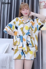 Đồ ngủ pijama ngắn phối màu kem D1731