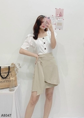 Set áo trắng váy nude A9347