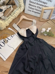 Đầm LOREN midi nơ voan kem C11048