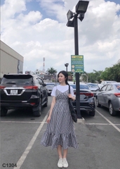 Đầm 2 dây Caro đen C1304