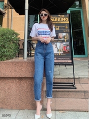 Quần jean baggy LOREN rách tua xanh B5390