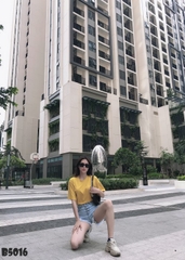 Quần jean short nhiều nút tua xanh B5016