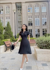Đầm LOREN xòe cổ tròn đen C1129