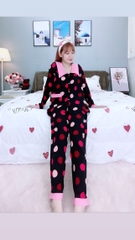 Đồ ngủ pijama dài phối cổ bèo đen D1659