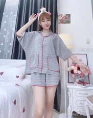 Đồ ngủ pijama ngắn phối màu xanh D1728