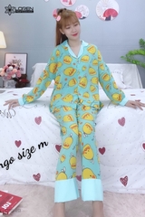 Đồ ngủ pijama dài phối cổ bèo xanh D1649