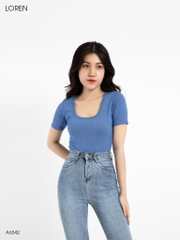 Áo croptop cổ vuông xanh A6542