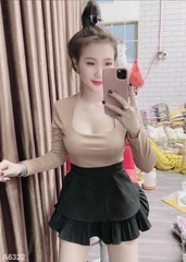 Áo croptop tay dài nude A6322