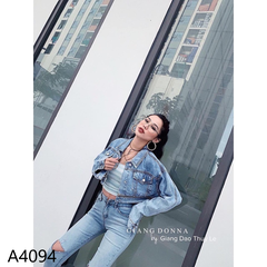 Áo khoác jean ngắn dây kéo xanh A4094