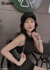 Áo croptop cổ trụ sát nách đen A6438