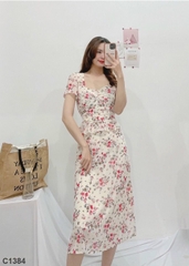 Đầm voan đính cườm nude C1384