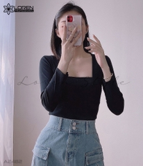 Áo thun nữ LOREN tay dài cổ vuông đen A2482