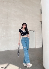 Áo croptop phồng tay đen A6426