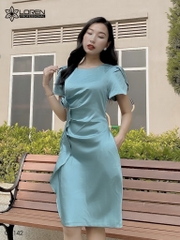 Đầm LOREN đinh bông cổ tròn xanh C1142