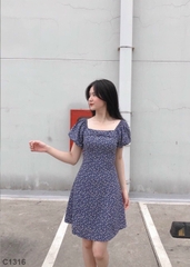 Đầm xanh tay phồng xanh C1316
