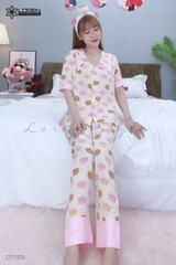 Đồ ngủ pijama tay ngắn quần dài hồng D1723