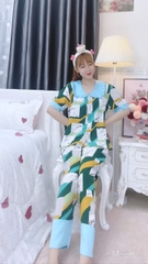 Đồ ngủ pijama tay ngắn quần dài xanh D1701