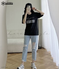Áo thun nữ LOREN in chữ đen A2734