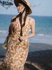 Đầm maxi LOREN hoa đuôi cá cột vai C1929