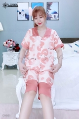 Đồ ngủ pijama lửng phối 2 lá hồng D1621